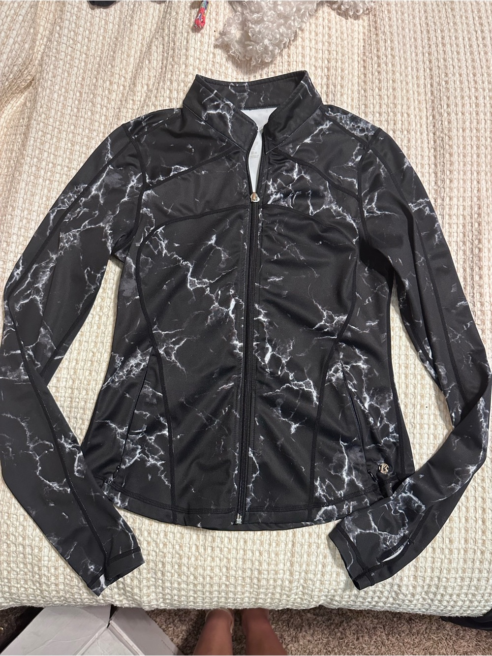 BuffBunny Black Marble-Print Zip Jacket